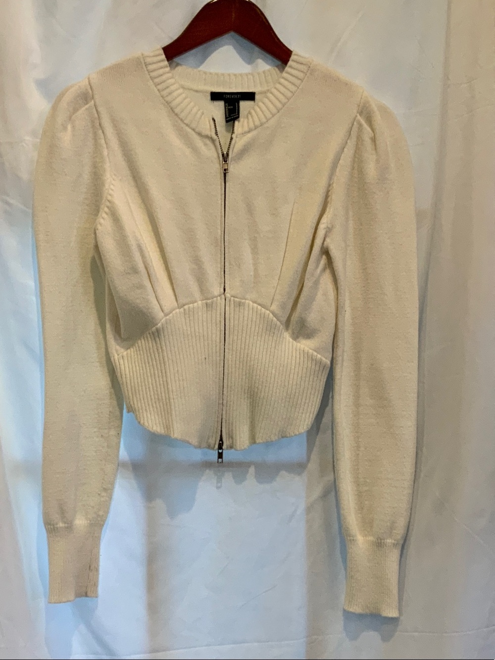 Forever 21 Cream Zip-Front Cropped Knit Blazer